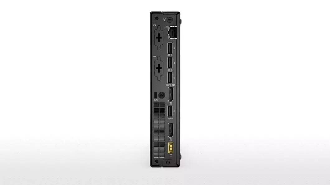 Lenovo ThinkCentre M710 Tiny, vertically positioned back view with punch out / optional ports