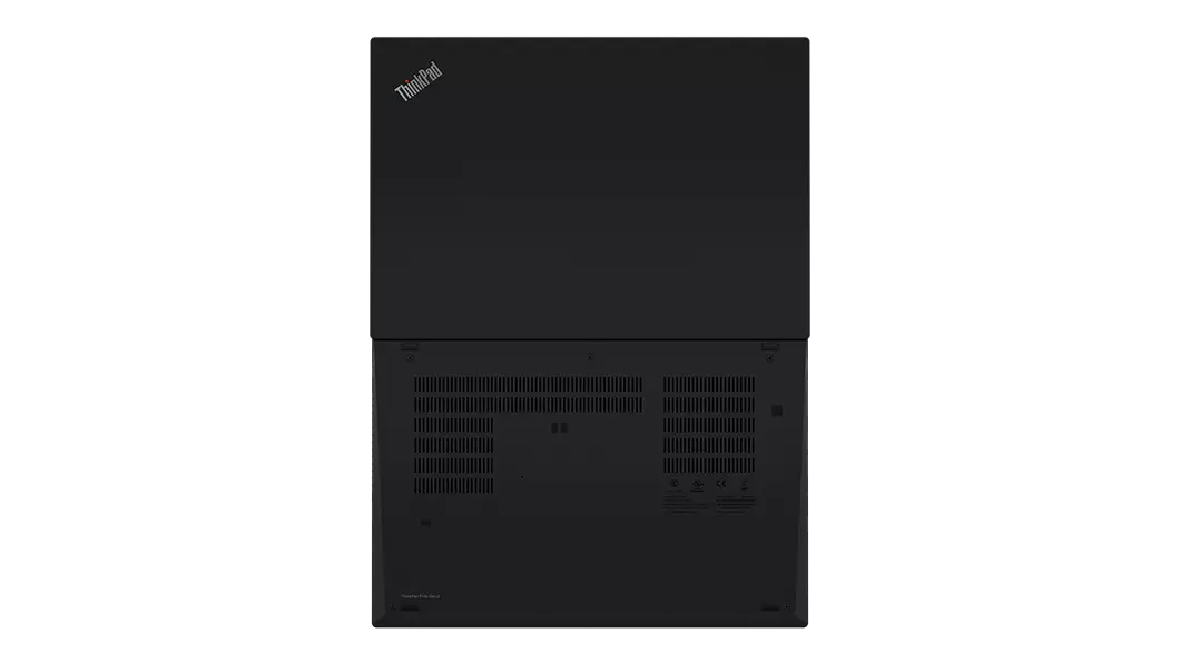 Portable professionnel Lenovo ThinkPad P14s Gen 2 (14" AMD), vue de dessous, posé à plat