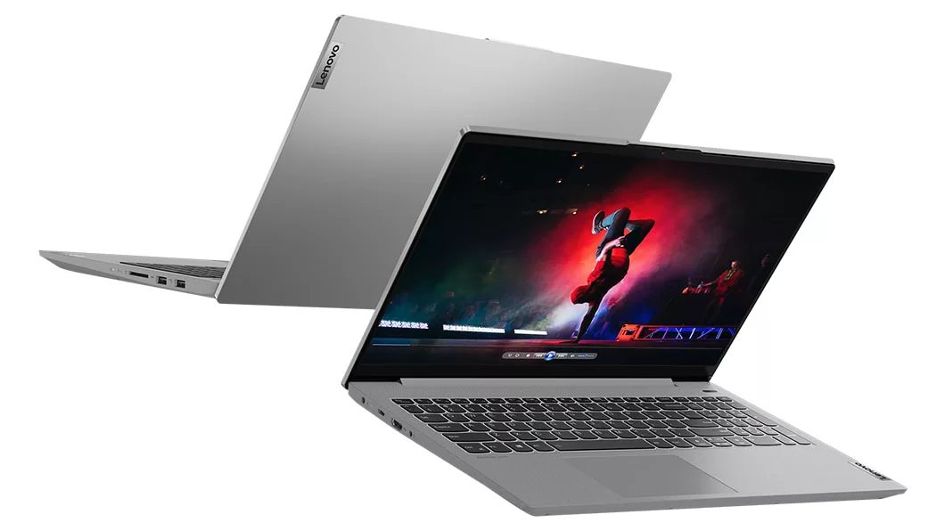 Viste angolari da sinistra dei lati anteriore e posteriore del notebook Lenovo IdeaPad 5 (15) AMD