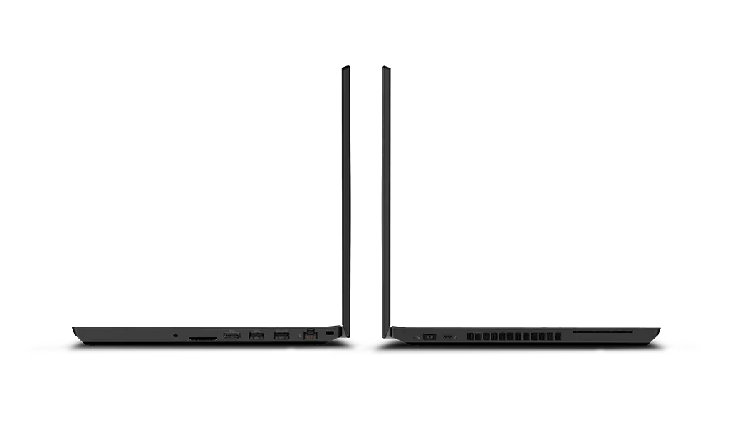 Deux stations de travail mobiles Lenovo ThinkPad P15v dos à dos, vues latérales gauche et droite