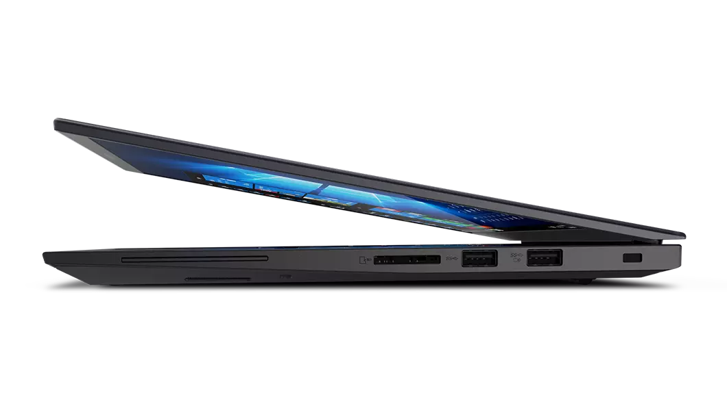 Lenovo ThinkPad X1 Extreme, delvis öppen, profil från höger.