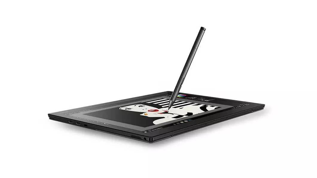 Lenovo ThinkPad X1 Tablet lying flat, with pen.