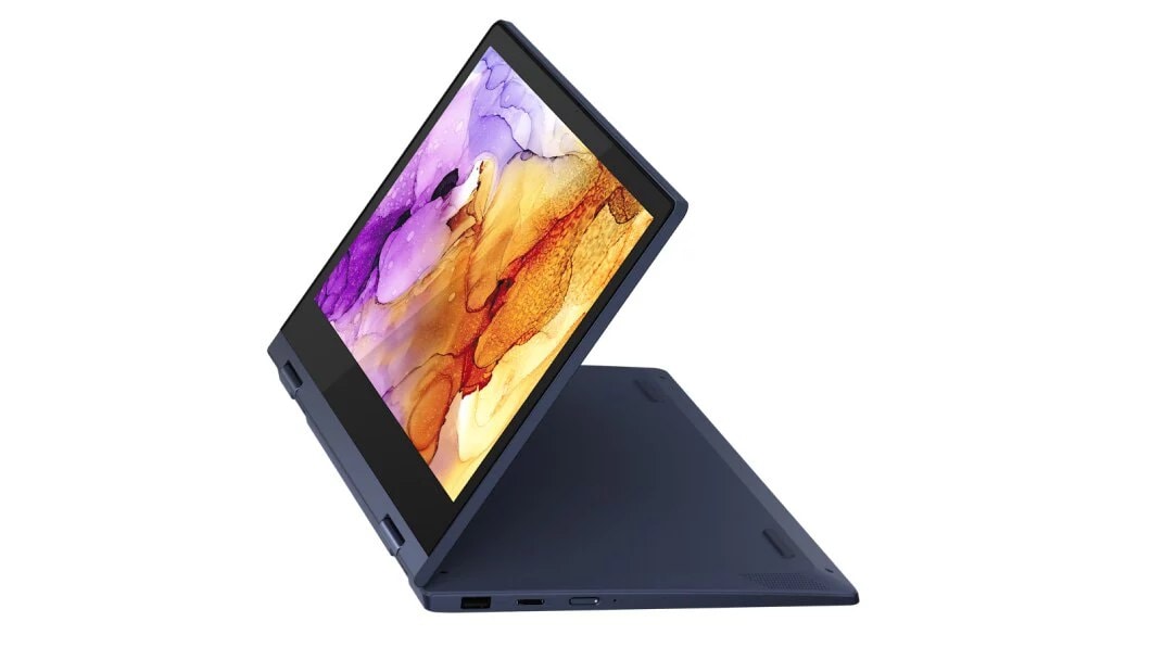 Left side view of Abyss Blue Lenovo IdeaPad Flex 3 11 ADA laptop