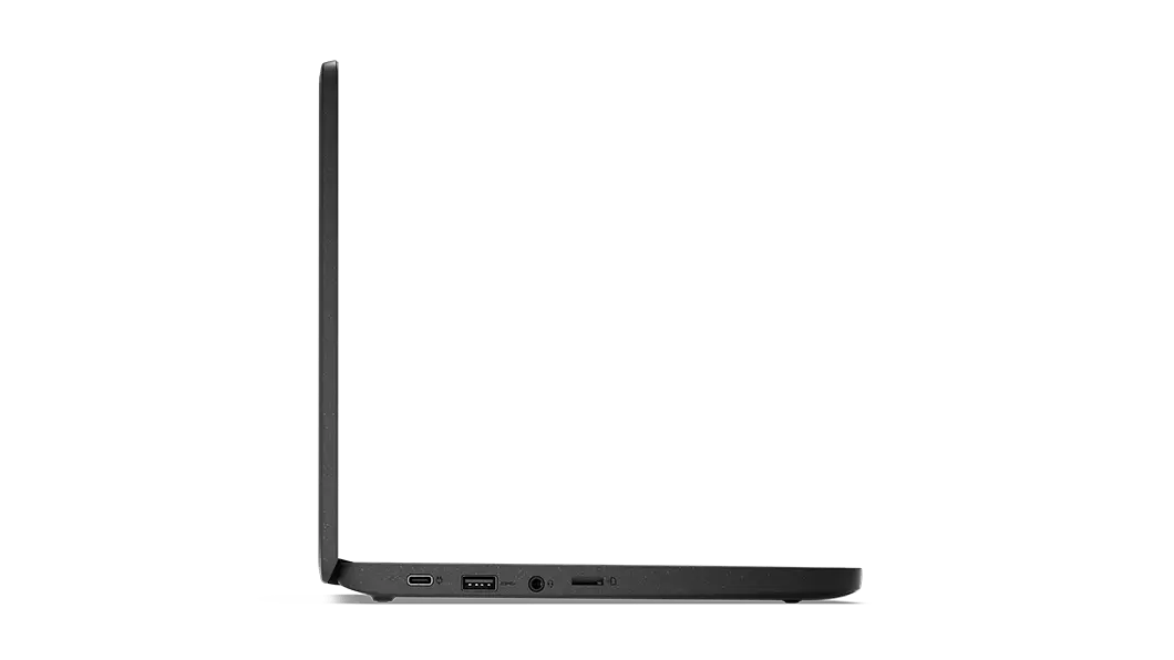 Left-side profile of Lenovo 100e Chromebook Gen 3 open 90 degrees.