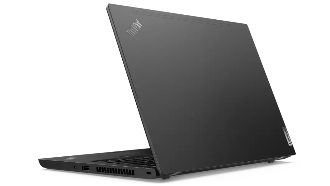 Lenovo ThinkPad L14 Gen 2 (14” AMD) laptop—3/4 right-rear view with lid partially open.