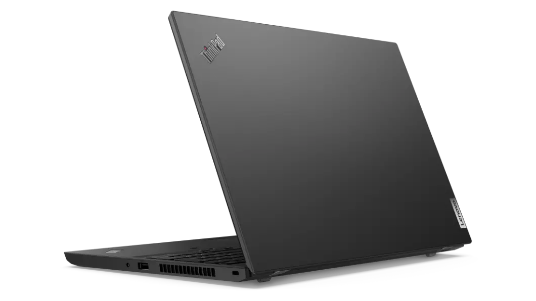 Lenovo ThinkPad L15 Gen 2 (15” AMD) laptop—3/4 right-rear view with lid partially open.