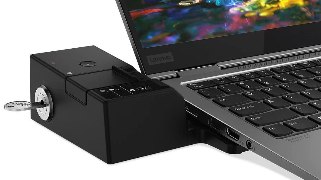 Lenovo ThinkPad X1 Yoga 4th Gen attached to a docking station