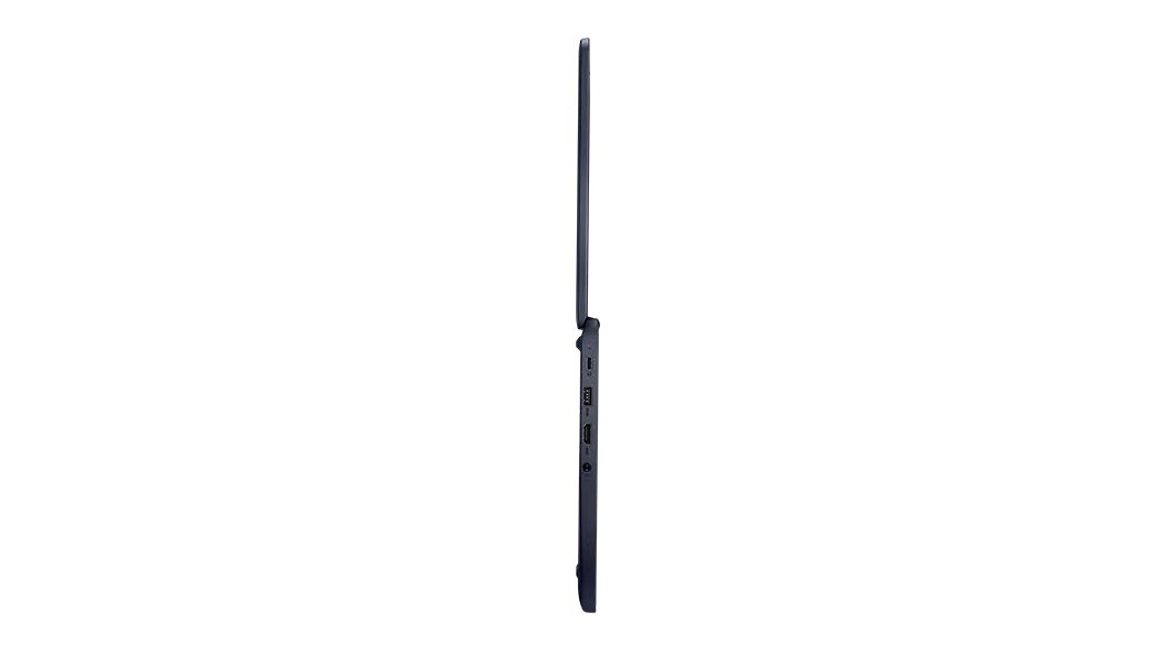 Left-side profile of Lenovo 100w Gen 3 laptop open 180 degrees.