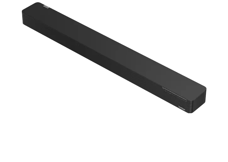 Barra de som Lenovo ThinkSmart Bar: vista frontal direita a 3/4, em ângulo e inclinada para baixo da esquerda para a direita