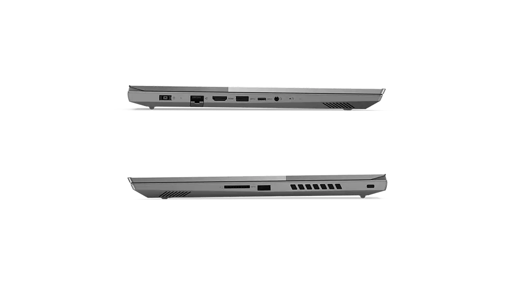 Side view of two closed Lenovo ThinkBook 15p laptops