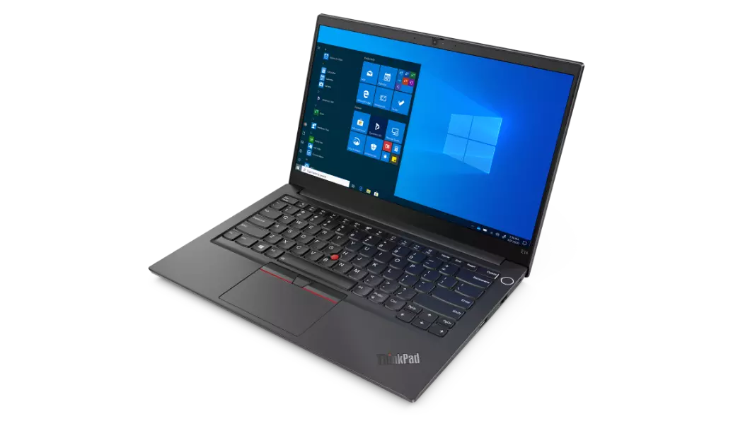 Linke Dreiviertelansicht des schwarzen Lenovo ThinkPad E14 Gen 2