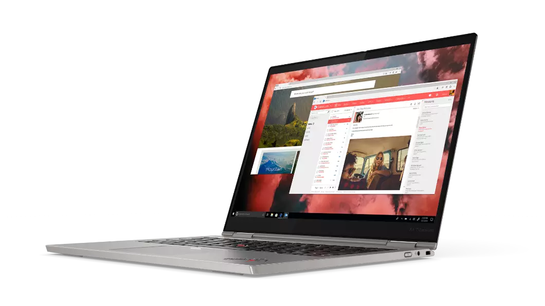 Lenovo ThinkPad X1 Titanium Yoga bärbar dator öppen 90 grader sedd snett från höger.