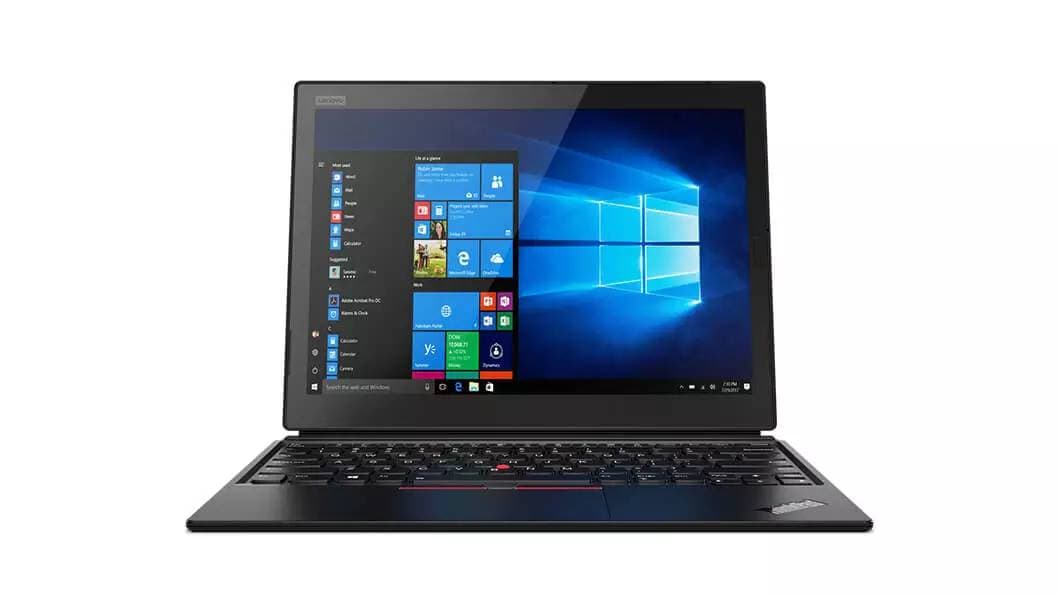 Front view of Lenovo ThinkPad X1 Tablet showing Windows 10 Pro.