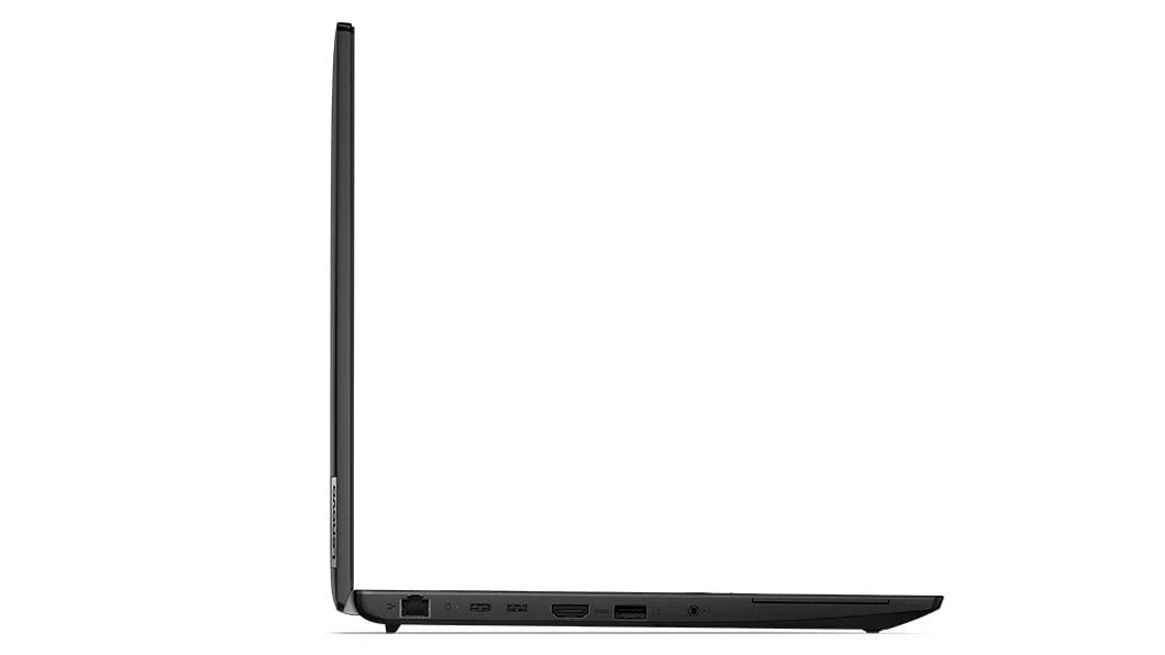 Lenovo ThinkPad L15 (3.ª geração) de 15'' (38,1 cm, AMD): aberto a 90 graus, vista lateral direita em forma de L a mostrar a margem do ecrã e do teclado