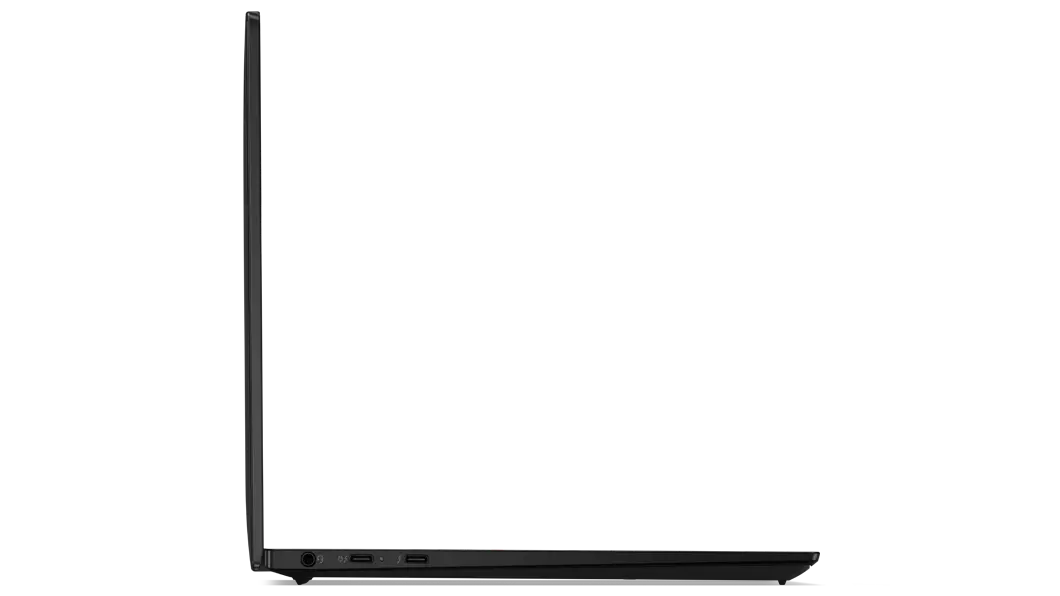 Lenovo ThinkPad X1 Nano opened at 90 degrees in an L-shape from the side, showing the thinness of the laptop.