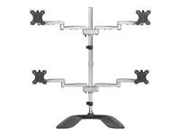 Desktop Quad Monitor Stand, Ergonomic VESA 4 Monitor Arm (2x2) up to 32", Free Standing Articulating Universal Pole Mount - Silver