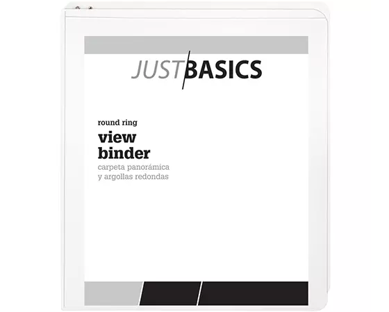 Just Basics Basic View 3-Ring Binder, 1in Round Rings, 41% Recycled, White