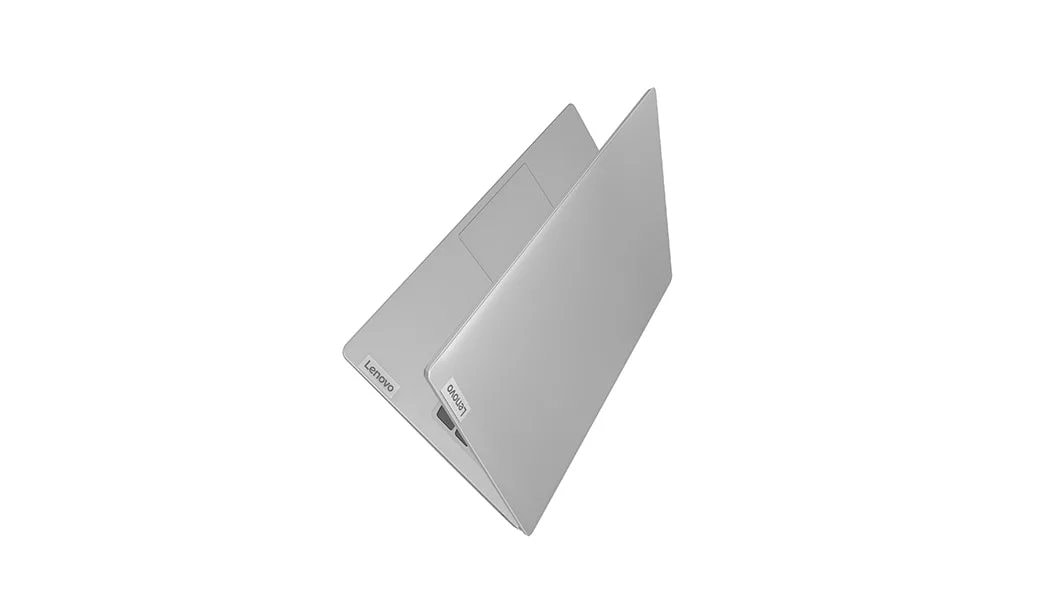  Folded angle view of the Lenovo IdeaPad S150 (11, AMD) laptop, platinum grey color.