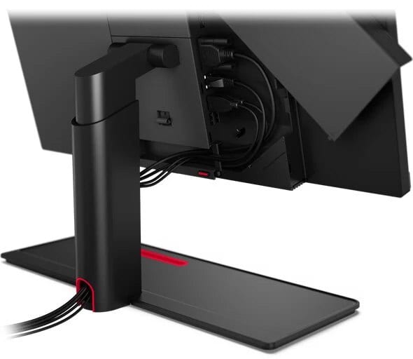 Close up of cable-management system with cover open on the Lenovo ThinkCentre M90a all-in-one PC.