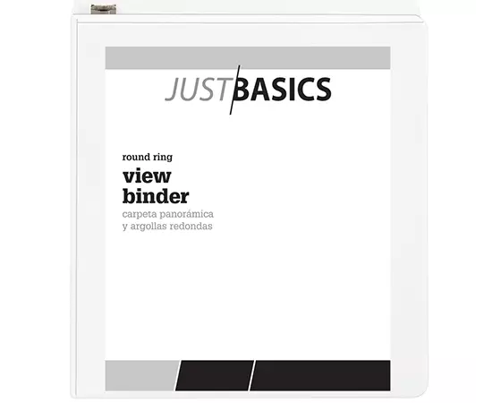 Just Basics Basic View 3-Ring Binder, 1 1/2in Round Rings, 41% Recycled, White