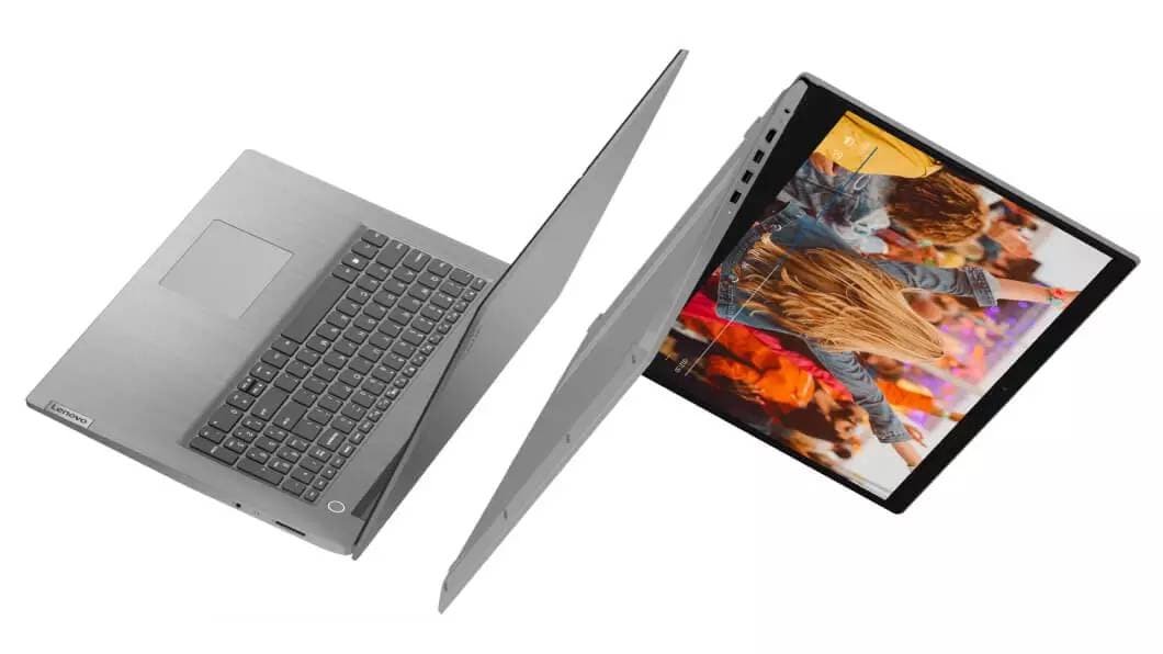 View of two Lenovo Ideapad 3 (17'') Intel in laptop mode