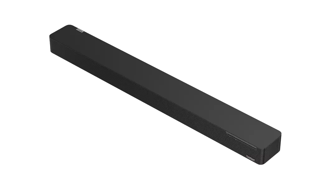 Barra de som Lenovo ThinkSmart Bar: vista frontal direita a 3/4, em ângulo e inclinada para baixo da esquerda para a direita