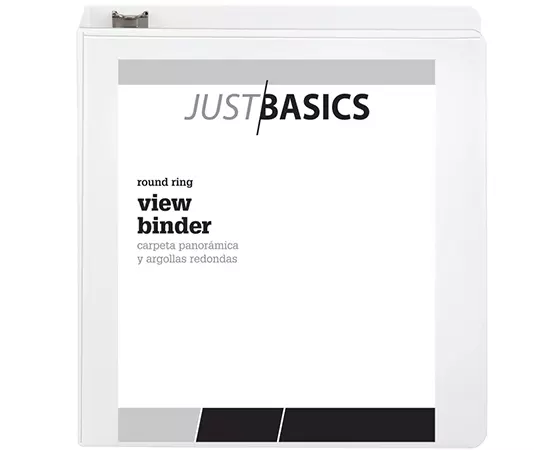 Just Basics Basic View 3-Ring Binder, 2in Round Rings, 41% Recycled, White