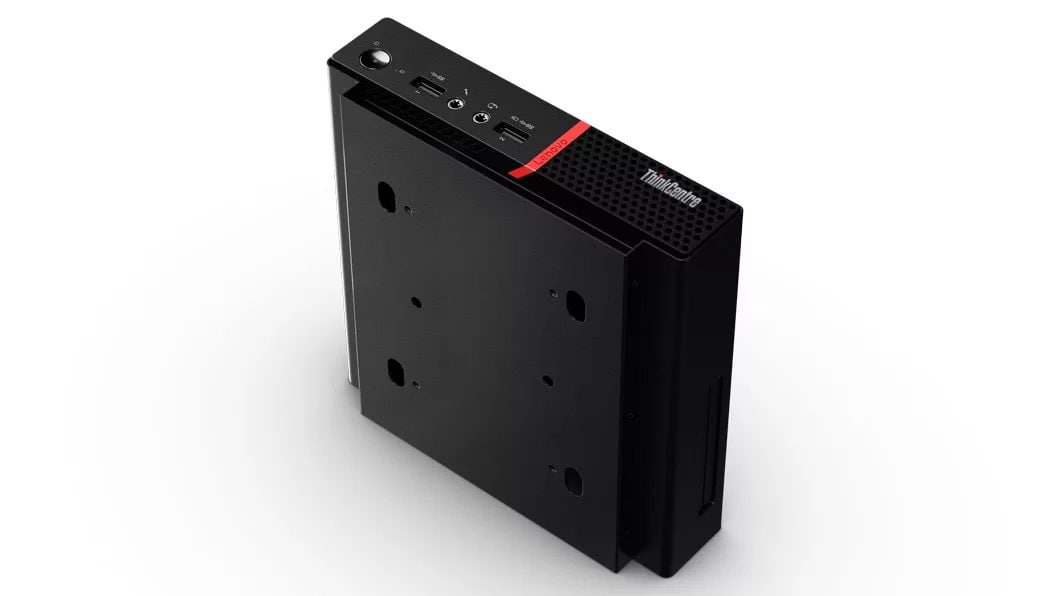 Seitenansicht des Lenovo ThinkCentre M715q Tiny in senkrechter Position