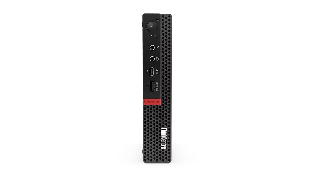 Lenovo ThinkCentre M720q Tiny, vooraanzicht met poorten.