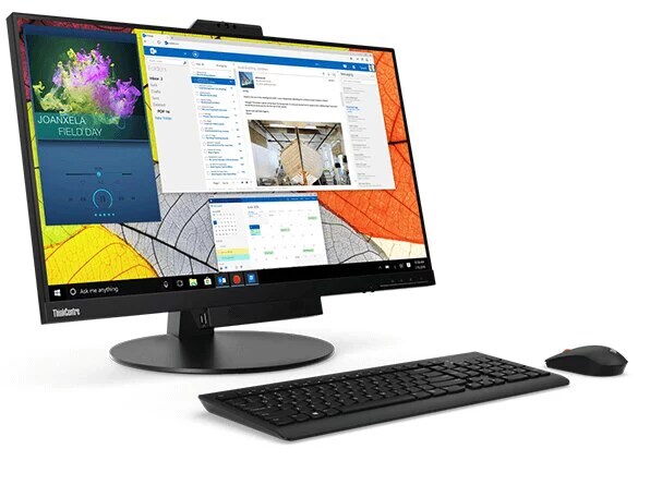 Lenovo ThinkCentre TIO 27 showing display with mouse and keyboard