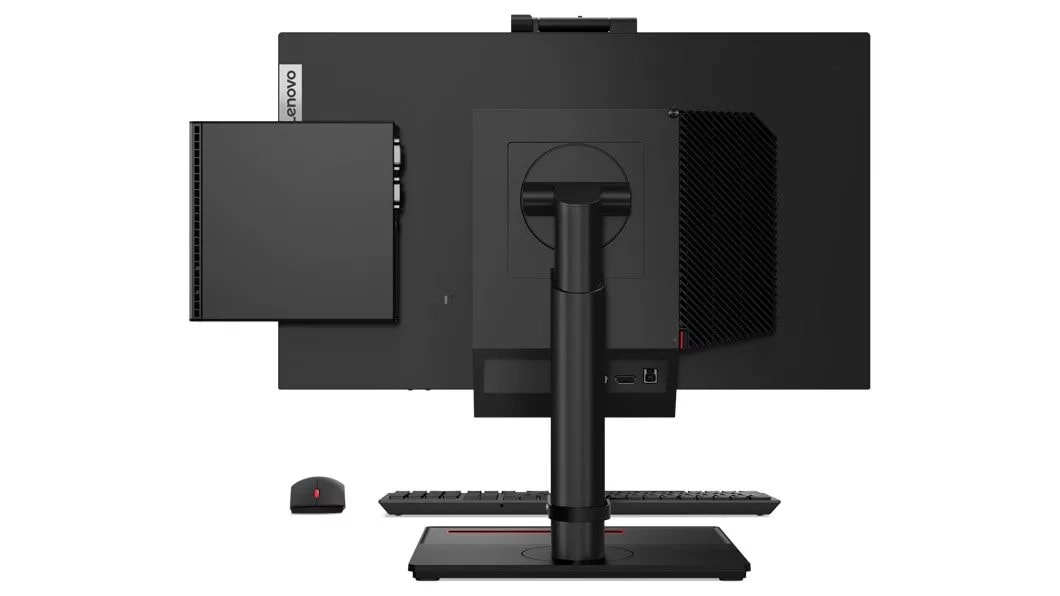 Lenovo ThinkCentre M70q connecté au moniteur, vue arrière