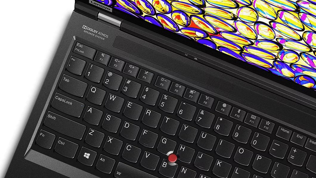 Closeup of the keyboard and Dolby® Atmos speaker on the ThinkPad P53 laptop