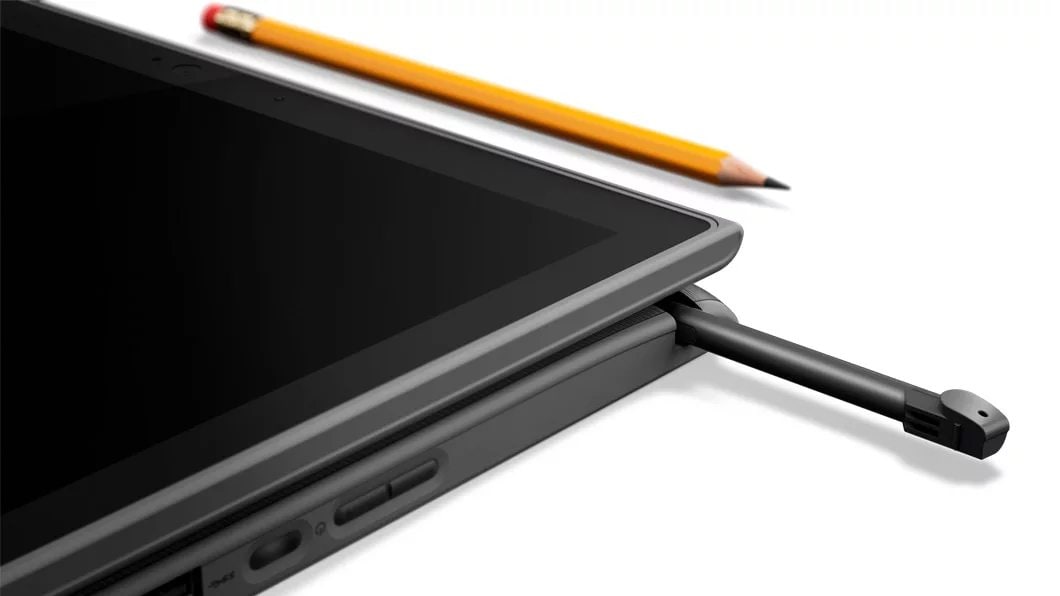 Windows-kannettava 300e, lähikuva Lenovo Active Pen -kynästä säilytyspaikassaan