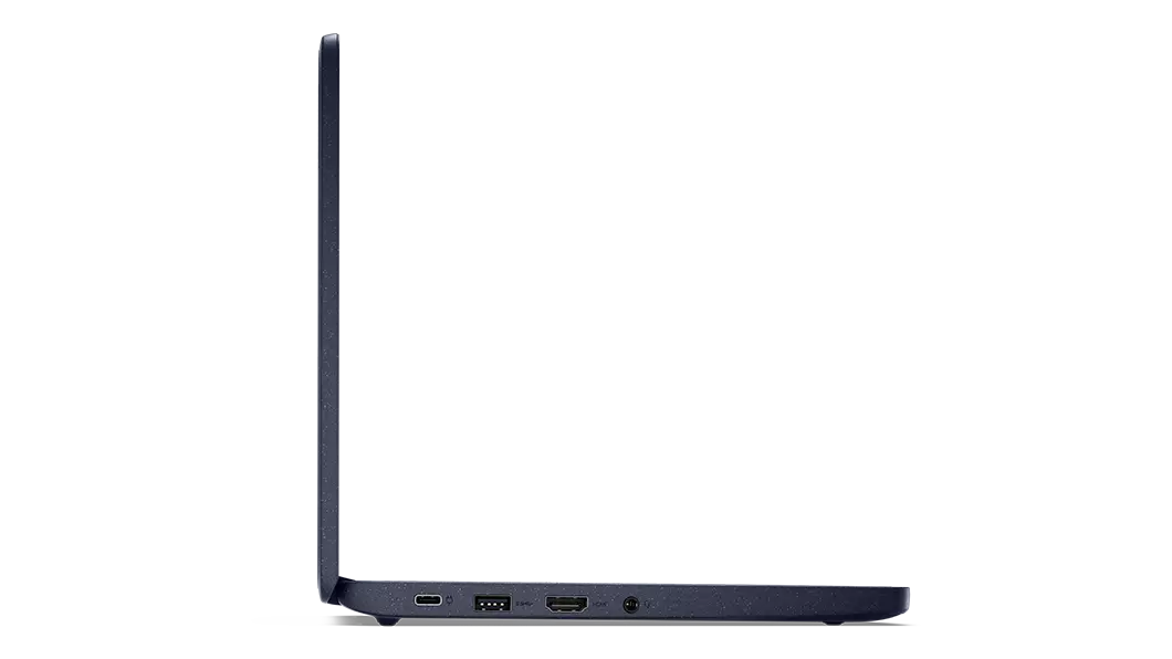 Lenovo 100w Gen 3 laptop open 90 degrees, angled to show 11.6” display and left-side ports. 