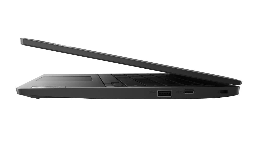 Left side view of Lenovo IdeaPad 3 Chromebook 11 AMD open slightly