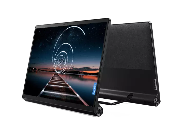 Yoga Tab 13 front and rear view with screen on