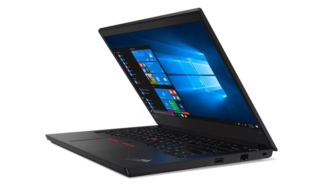 Right angle view of the Lenovo ThinkPad E14 laptop, folded