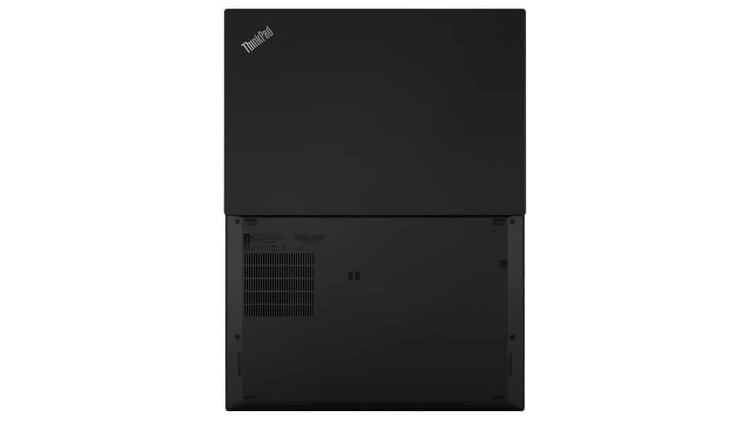 Vue de dessous du Lenovo ThinkPad T14s (AMD) ouvert à 180 degrés