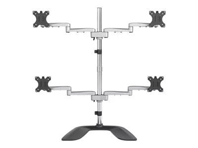 Desktop Quad Monitor Stand, Ergonomic VESA 4 Monitor Arm (2x2) up to 32", Free Standing Articulating Universal Pole Mount - Silver