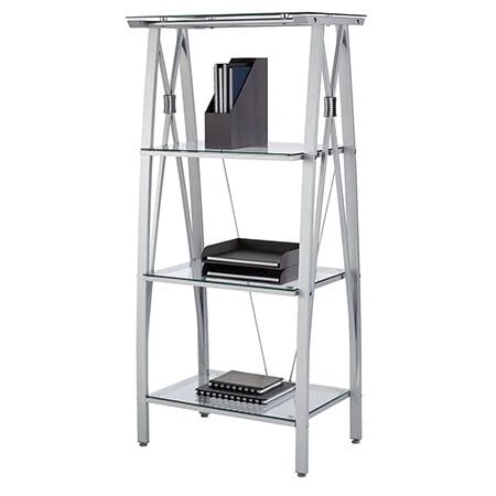 Vista 60 H 4 Shelf Glass Metal Bookcase, Office Depot Bookcases With Doors And Windows